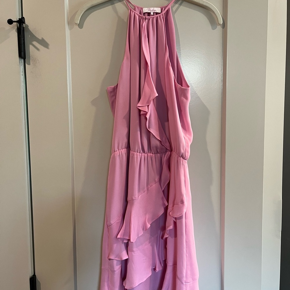 Parker Pink Ruffled Halter Dress